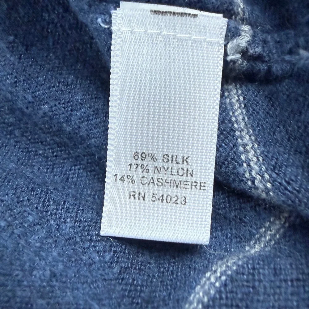 Banana Republic Silk Cashmere Blend V-Neck Sweater Mens L Tall‎ Blue Striped